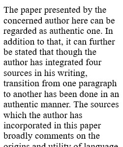 Here's what to do: •	Read the sample paper for Writing Assignment #2 (the Four-Source Essay). The paper is about the effect of the evolution of Language It's called WA#2-Language Four Source Essay •	Answer the following questions, and post your response t